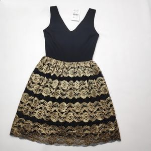 Love...ady Black Gold Fit and Flare Lace Dress XS